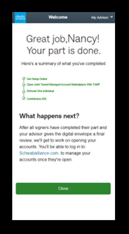 Schwab application example: Confirm that your approval was recorded, view 2