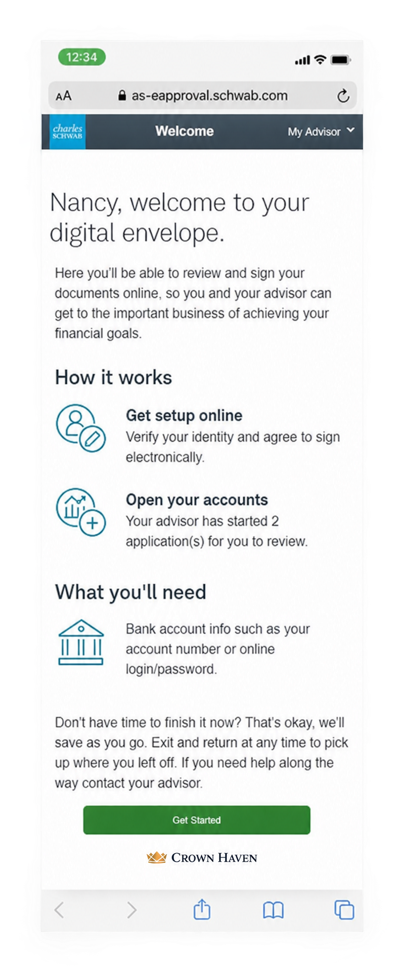 Schwab application example: Get ready to begin, view 2
