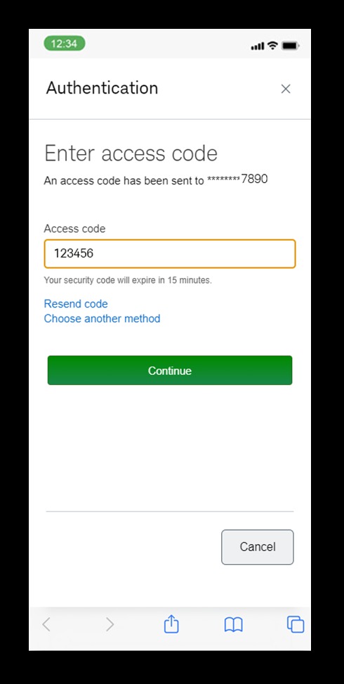 Schwab application example: Sign in and verify your identity, view 3