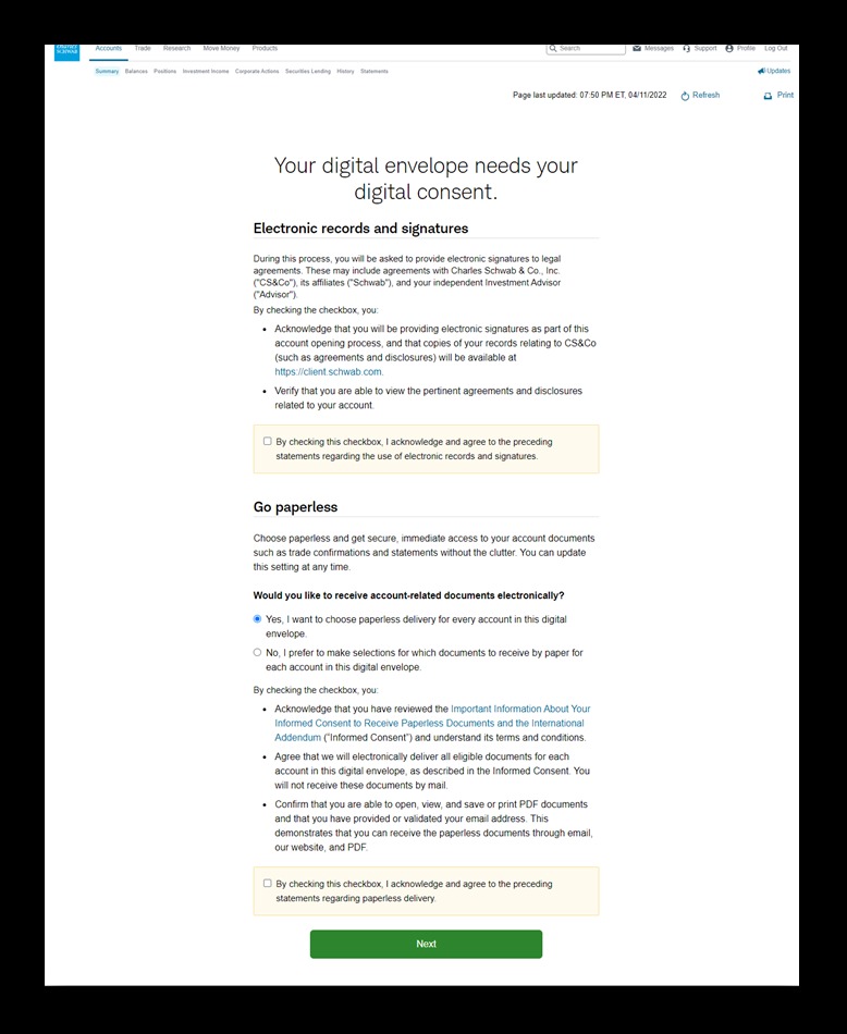 Schwab application example: Review electronic authorization