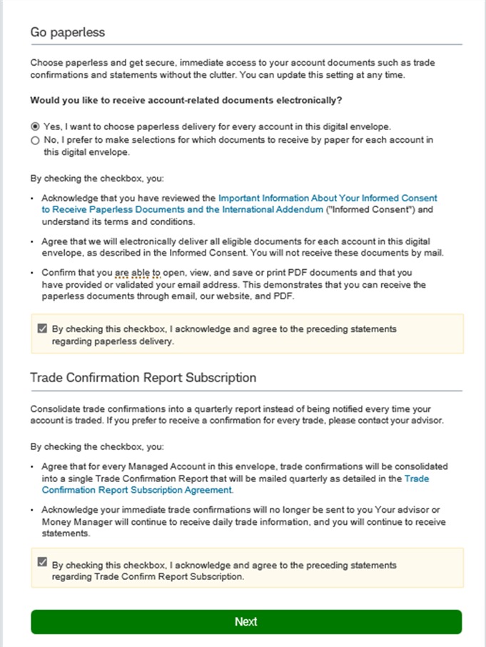 Schwab application example: Set your document delivery preferences
